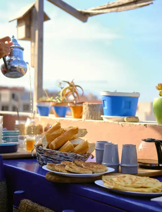 tea and bread and msemen in olas