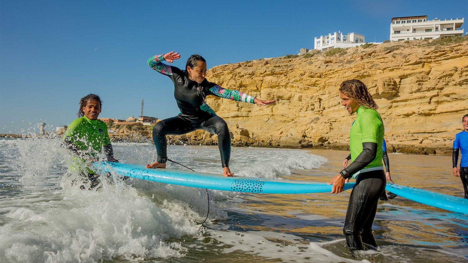 fun moments at olas surf camp at the imsouane bay